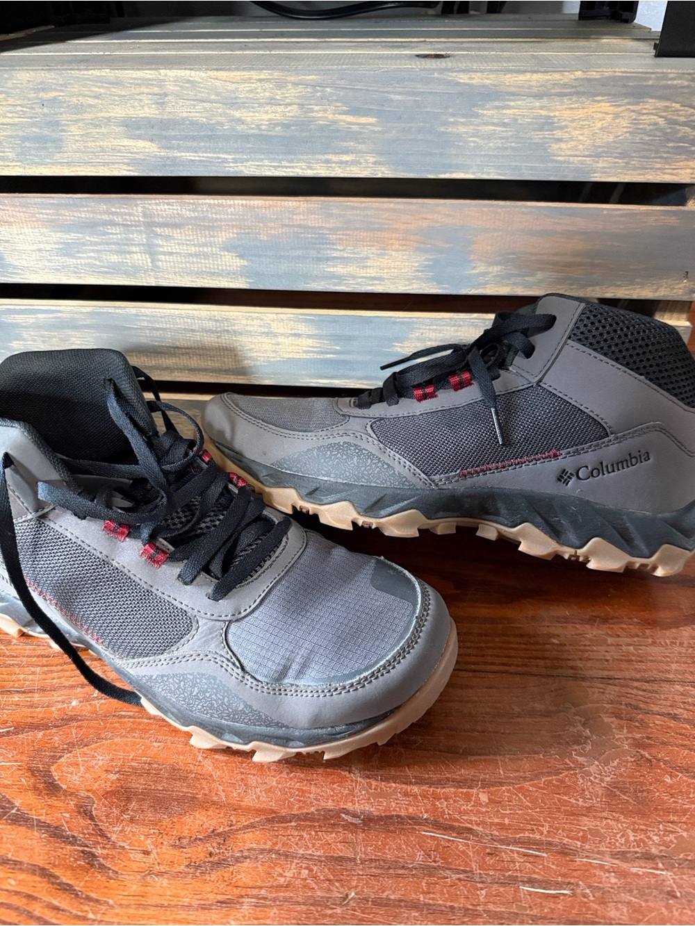 Columbia Men's Gray and Black Trail Boots with Tan Outsole